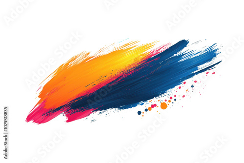 Vibrant abstract brush stroke combining shades of orange, pink, and blue, suitable for creative projects and modern design backgrounds.