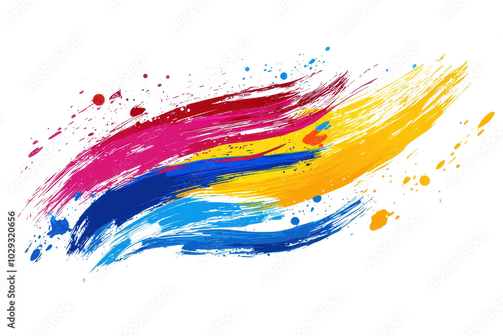 Vibrant abstract paintbrush strokes showcasing dynamic colors of red, blue, and yellow on a transparent background. capturing artistic creativity.