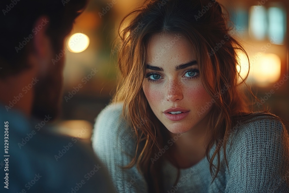 A close-up portrait of a woman with a thoughtful expression, engaging in conversation. A close-up portrait of a woman with a thoughtful expression, engaging in conversation.