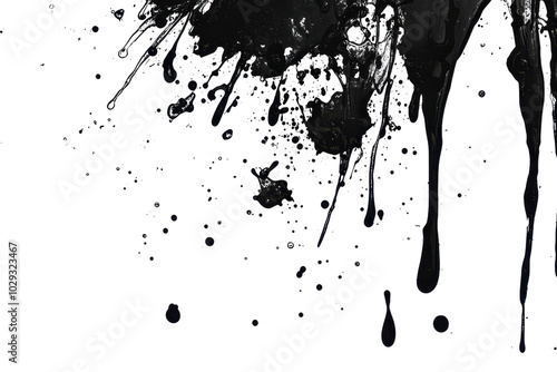 Abstract black paint splatter on transparent background. artistic backdrop for creative projects or digital design.