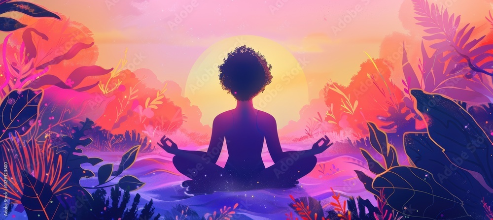 Promoting Mental Wellness: Vibrant Social Media Post with Calming Meditation Visuals