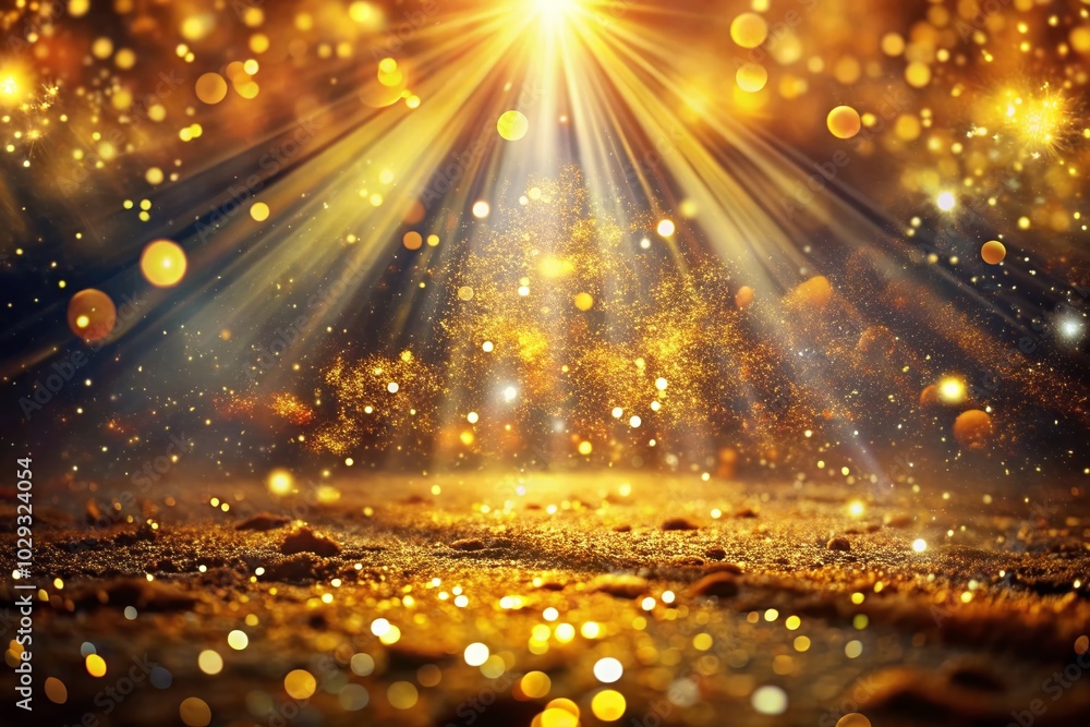 Obraz premium Enchanting Gold Light with Shimmering Particles and Radiant Rays for Ethereal Imagery