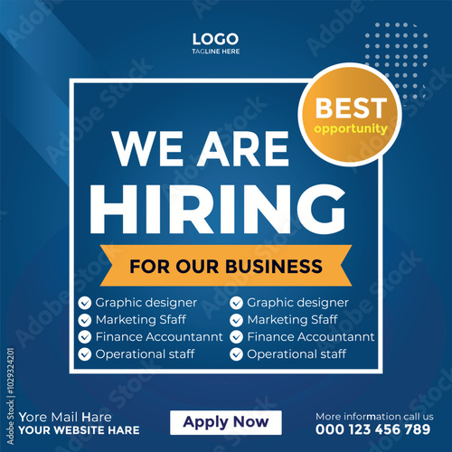 Modern We Are Hiring Social Media Ad Poster Design in Vector EPS Format for Job Recruitment and Vacancy Announcements photo