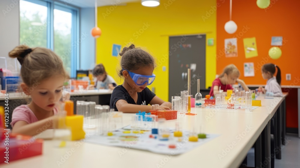 Fototapeta premium Young Students Conducting a Science Experiment in a Classroom