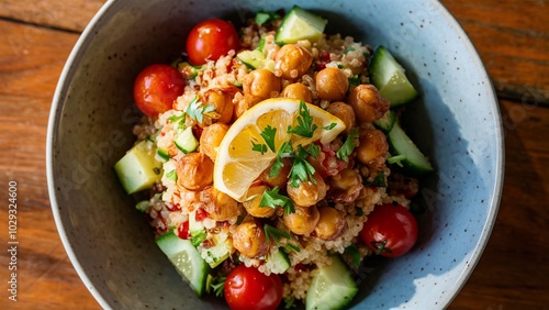 Colorful Quinoa Salad with Roasted Chickpeas and Lemon Dressing