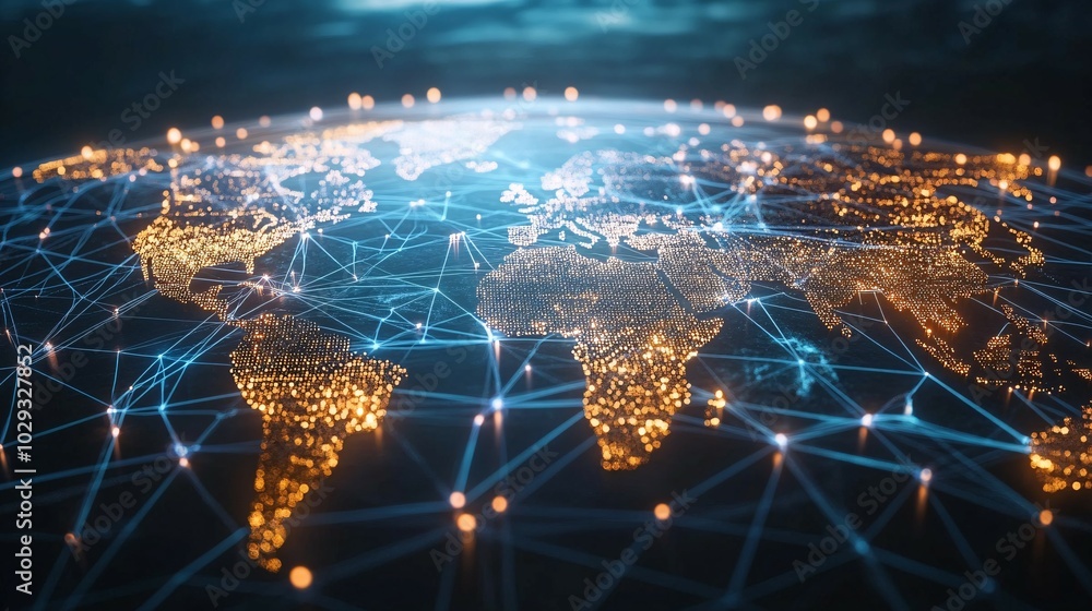Fototapeta premium A Global Network of Interconnected Points of Light Representing a Digital World