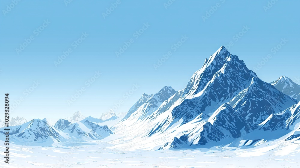 A snow-covered mountain range with blue skies in both the foreground and background A snow-covered mountain range with blue skies in both the foreground and background