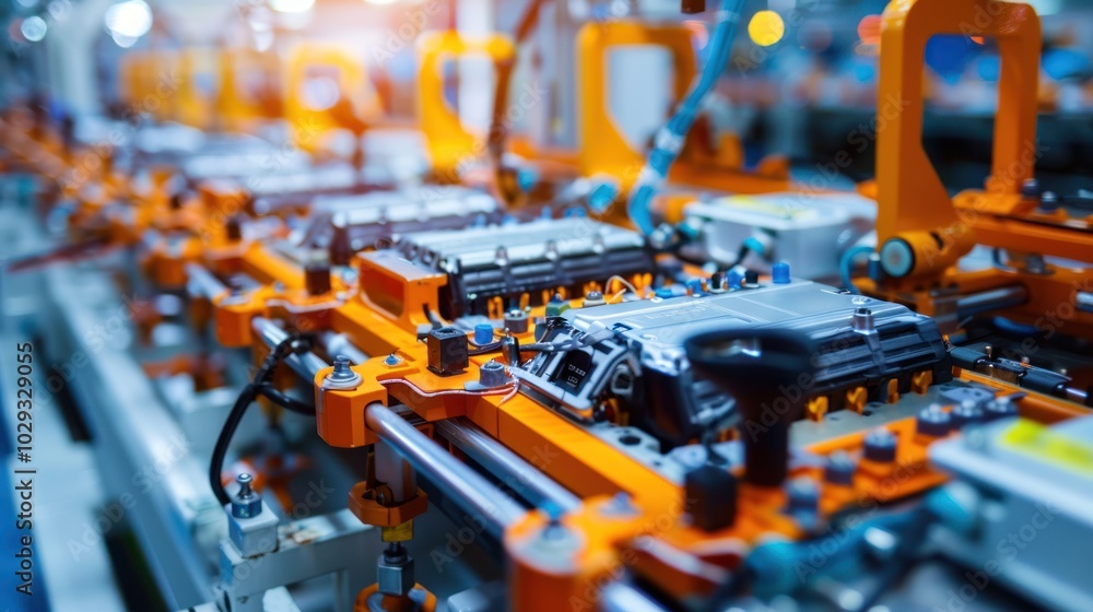 Close-up of an Automated Assembly Line for Electronic Components Close-up of an Automated Assembly Line for Electronic Components