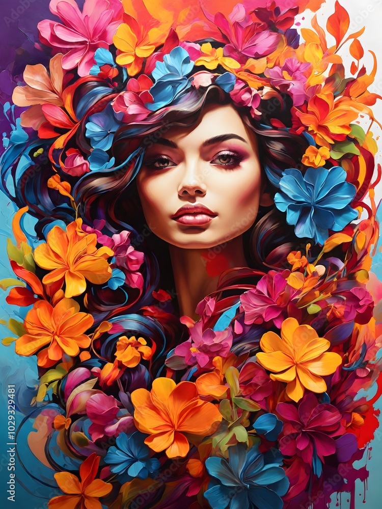 Floral Whispers: Abstract Portrait of a Brunette Floral Whispers: Abstract Portrait of a Brunette