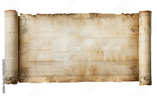 Antique Parchment Paper Scroll Isolated on White Background