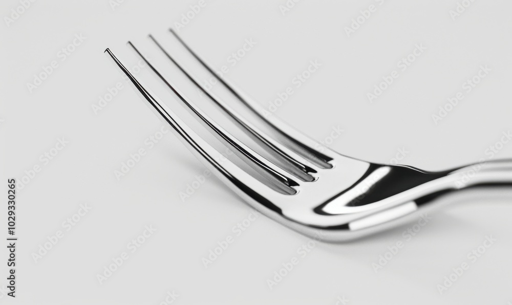 Shiny stainless steel fork, white background, 4K hyperrealistic photo Shiny stainless steel fork, white background, 4K hyperrealistic photo