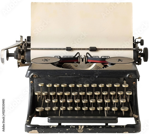 Vintage Typewriter with Blank Paper on White Background