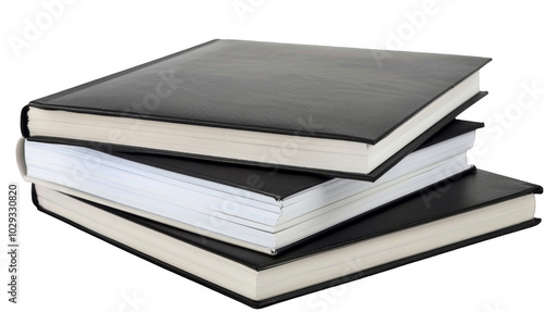 Stack of Black Yearbooks Isolated on White Background - Perfect for Educational Themes