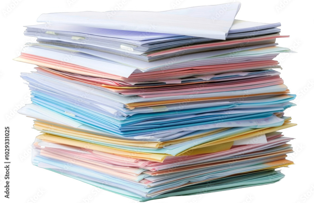 Colorful Pile of School Papers and Documents - Isolated on White Colorful Pile of School Papers and Documents - Isolated on White