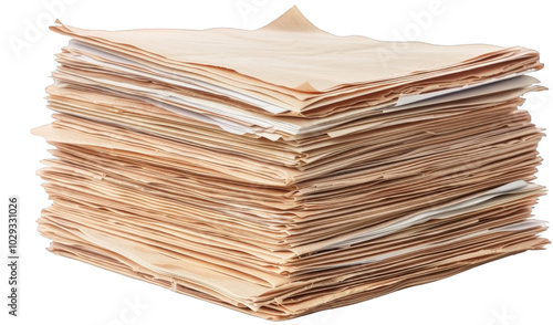 Neat Stack of Graded Papers Isolated on White Background