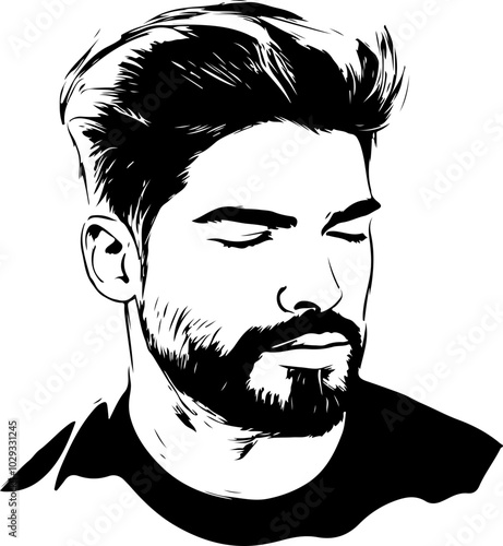 Stylized black and white vector portrait of a man with a beard, ideal for personal branding and artistic projects. photo