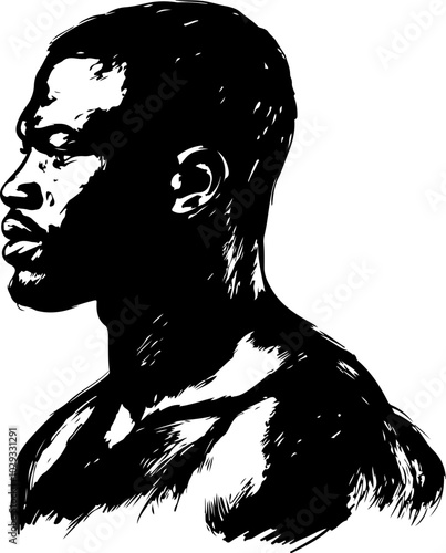 Bold Vector Portrait: Profile of a Strong Man in Black and White, Perfect for Fitness and Empowerment Themes