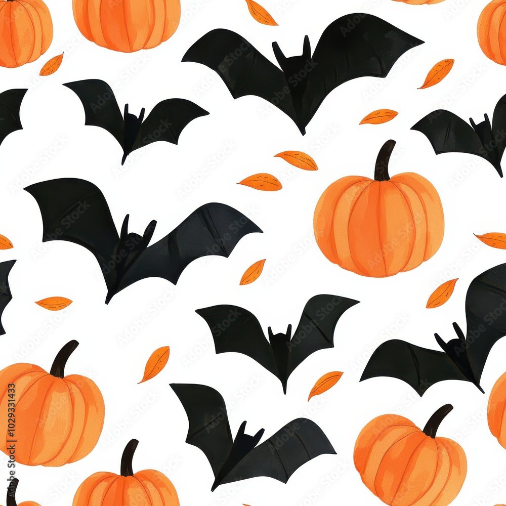 Halloween themed pattern with bats and pumpkins on white background, Tile , Seamless Pattern Halloween themed pattern with bats and pumpkins on white background, Tile , Seamless Pattern