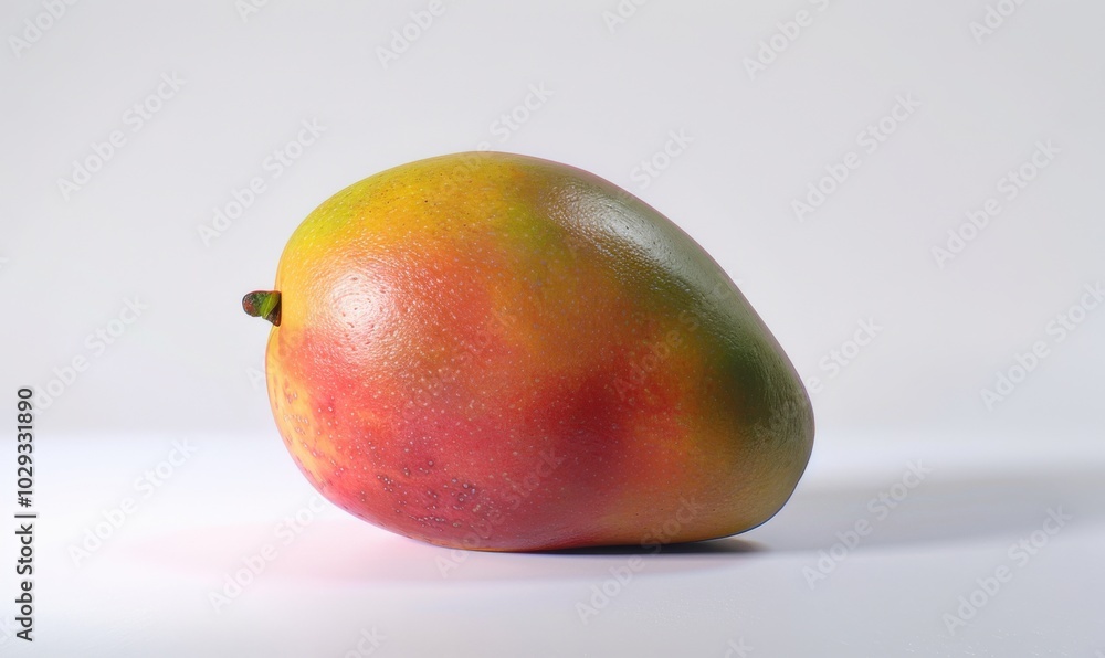 Single ripe mango, white background, 4K hyperrealistic photo Single ripe mango, white background, 4K hyperrealistic photo