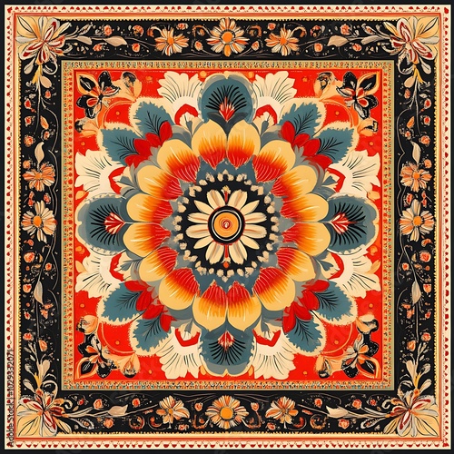 Elegant floral pattern in symmetrical folk art and madhubani style image