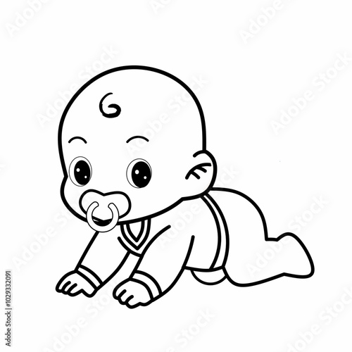 Coloring book.Painting book for kid.School.Page.Cute crawling baby. character cartoon. flat style design Vector Illustration.