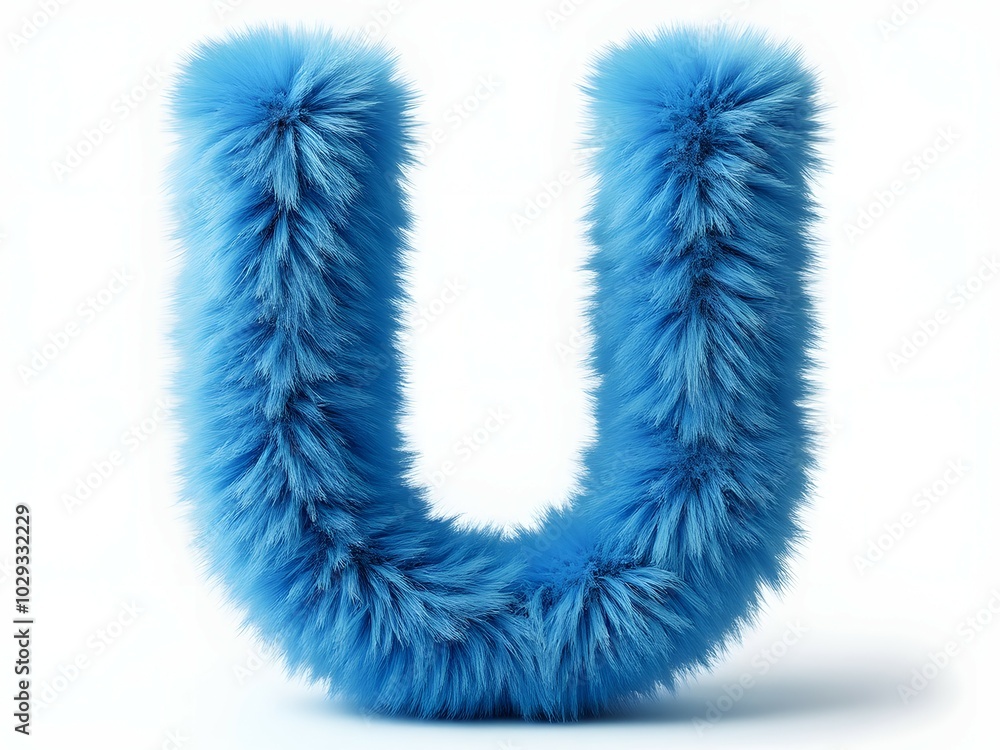 Fluffy blue letter U on a white background. Alphabet design Fluffy blue letter U on a white background. Alphabet design