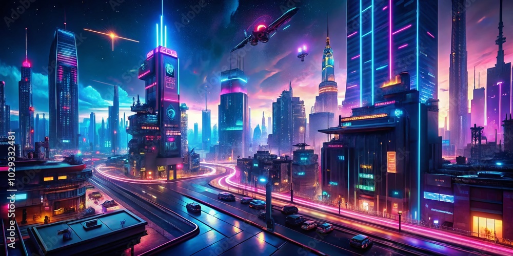 Exploring a Futuristic City at Night with Neon Lights and Dynamic Streets - Tilt-Shift Photography Exploring a Futuristic City at Night with Neon Lights and Dynamic Streets - Tilt-Shift Photography