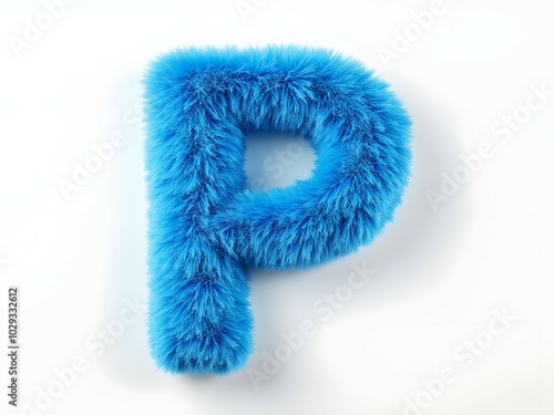 Fluffy blue letter P on a white background. Alphabet design