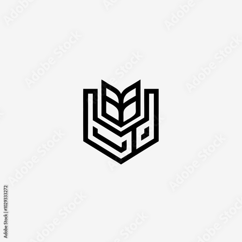 A minimalist logo design featuring a stylized wheat stalk inside a geometric shield, representing growth, strength, and resilience.