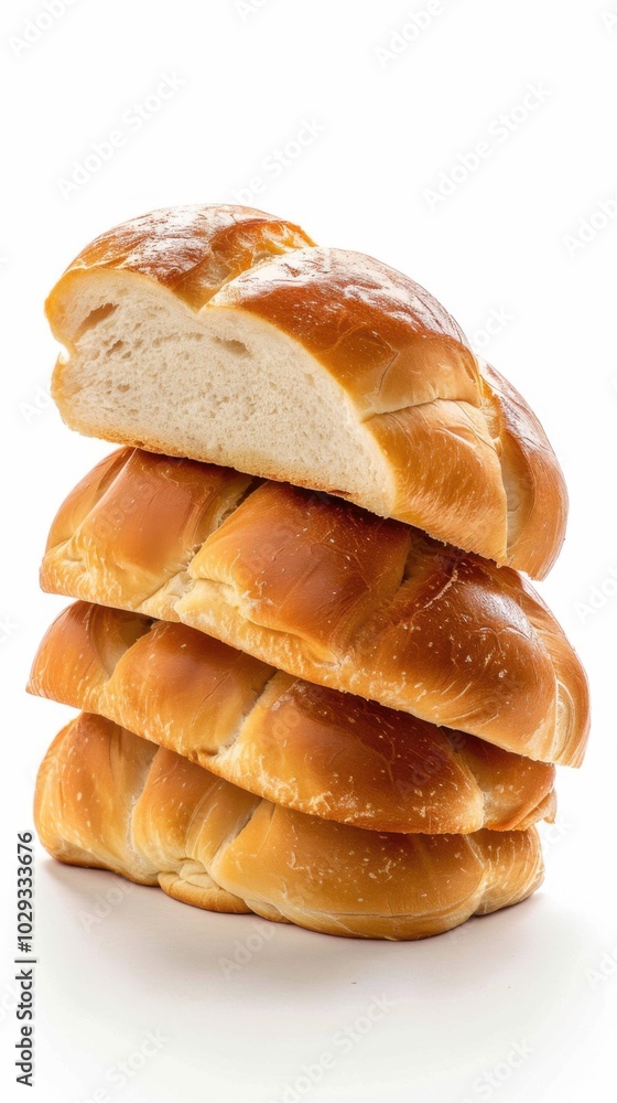 Sliced loaf of bread, white background, 4K hyperrealistic photo Sliced loaf of bread, white background, 4K hyperrealistic photo