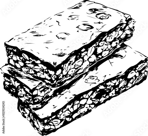 Black and White Vector Illustration of Three Layered Granola Bars - Ideal for Health and Food Related Projects