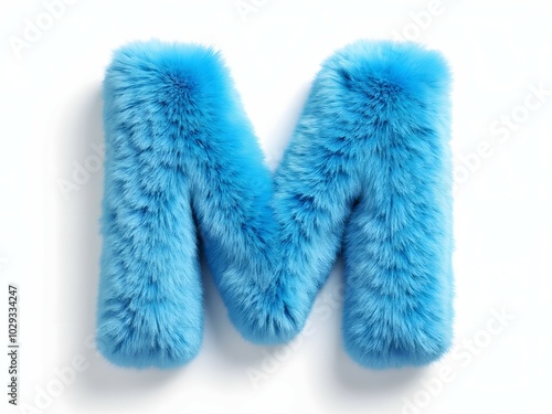 Fluffy blue letter M on a white background. Alphabet design