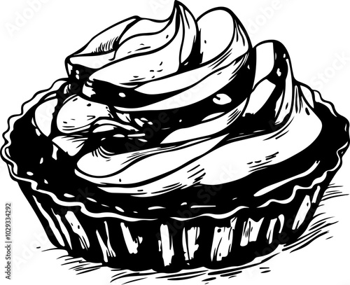 Black and White Vector Illustration of a Cupcake, Ideal for Bakery or Dessert Promotions