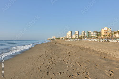 Seashore of Los Alamos beach in Torremolinos, Malaga, Andalusia, Spain
