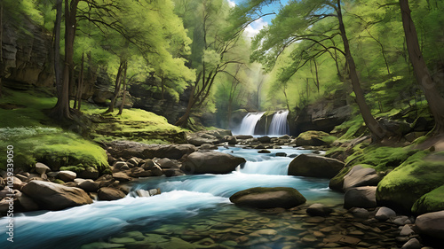 waterfall in the mountains view River water