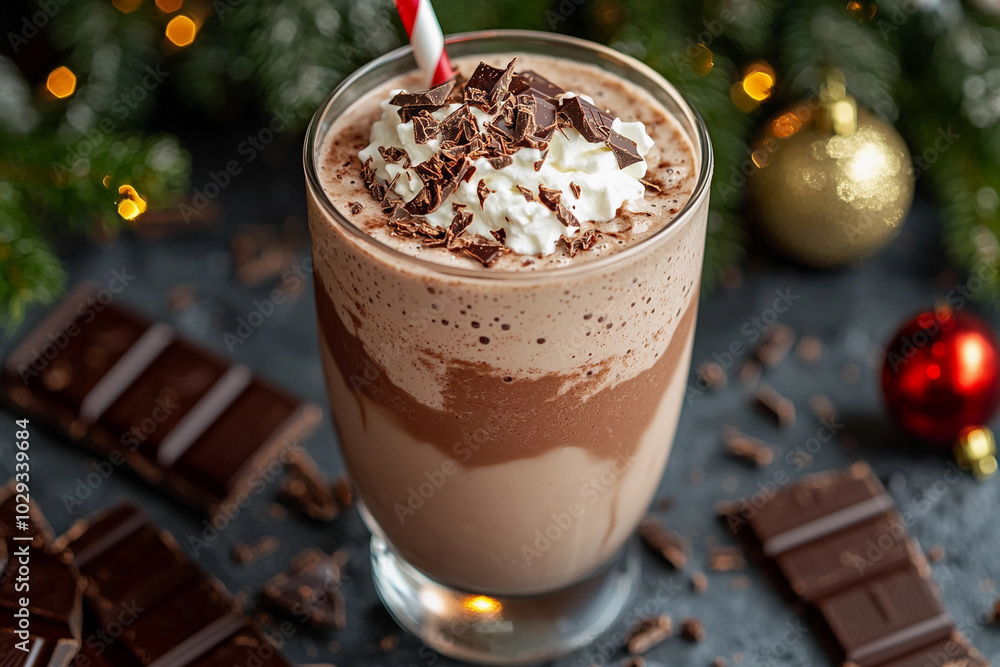 Creamy chocolate milkshake topped with whipped cream Creamy chocolate milkshake topped with whipped cream