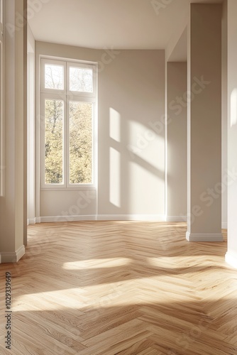 Wallpaper Mural Modern Apartment Interior Empty Mock-Up with Wood Flooring and Blank Wall Torontodigital.ca