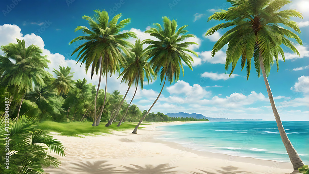 Fototapeta premium palm tree on the beach view River water