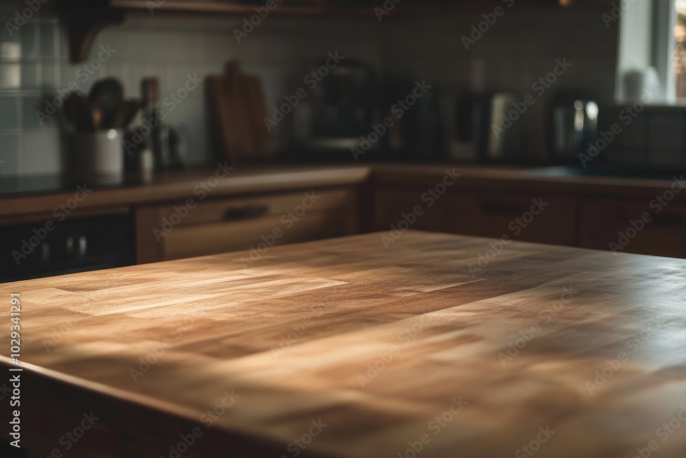Modern Rustic Kitchen Interior with Blur Background and Vintage Wooden Furniture Modern Rustic Kitchen Interior with Blur Background and Vintage Wooden Furniture
