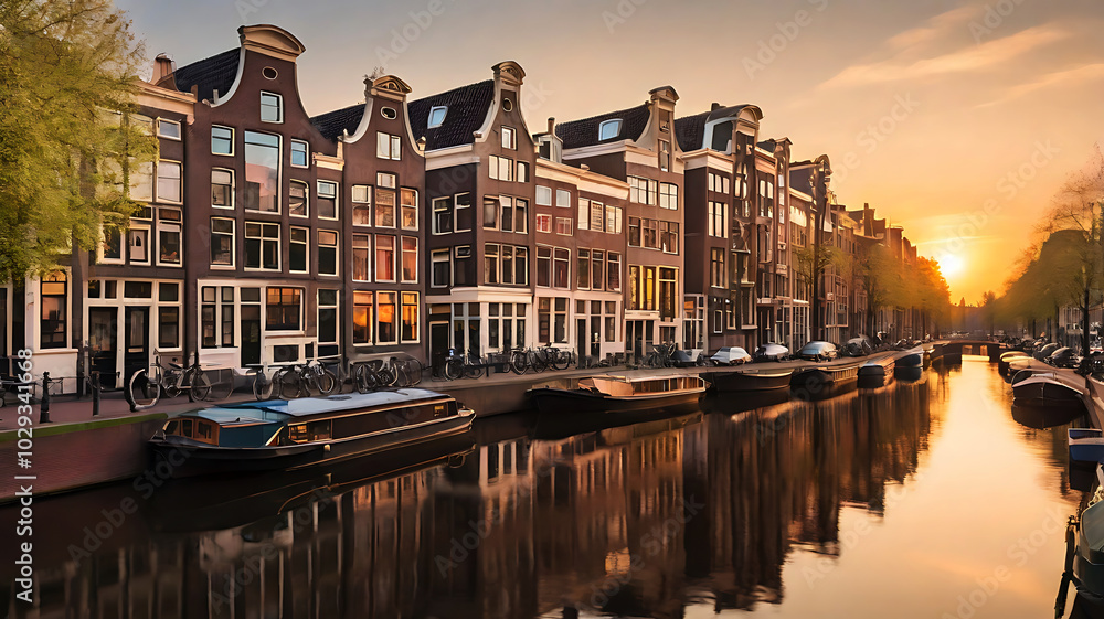 Fototapeta premium city canal at sunset