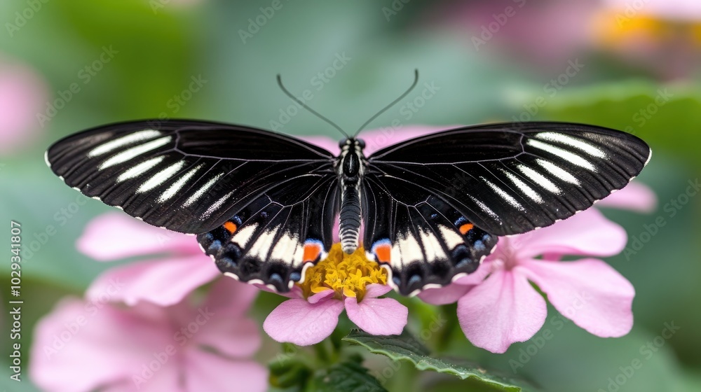 Elegant Butterfly Resting on Pink Flower Petals