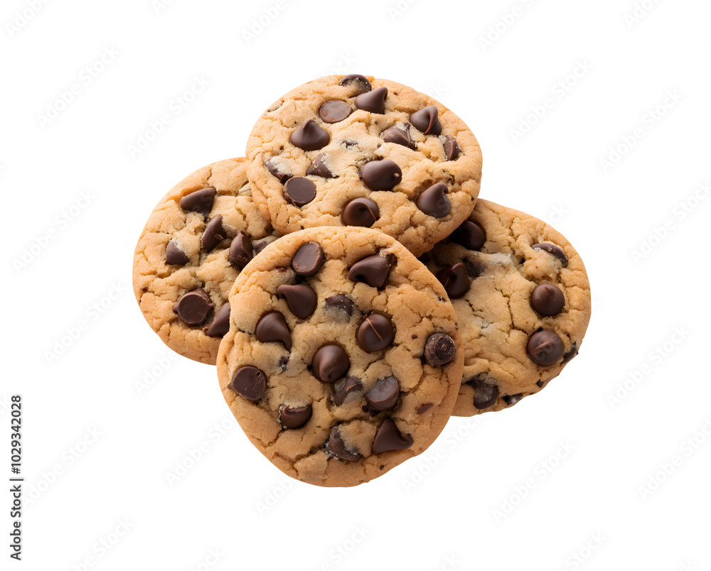 Yummy Chocolate Chip Cookies isolated on a transparent background, cut out, png, generative AI Yummy Chocolate Chip Cookies isolated on a transparent background, cut out, png, generative AI