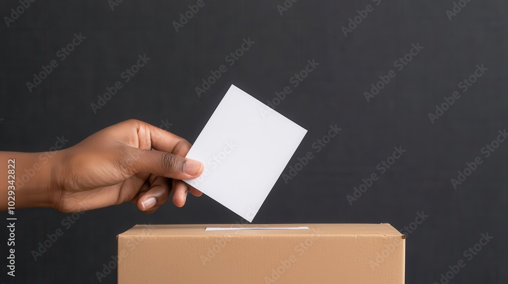 Get out the vote Close-up of a hand dropping a ballot into a voting box, voting, civic participation Get out the vote Close-up of a hand dropping a ballot into a voting box, voting, civic participation