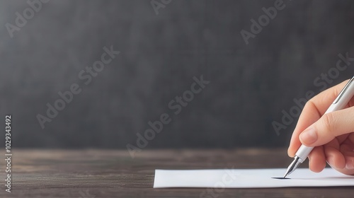 Closeup of fingers holding a pen over a ballot paper, voting decision, participation in democracy photo