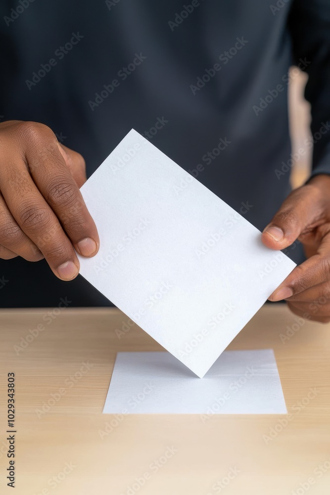 Hands placing a blank card on a wooden table, white isolate background. Hands placing a blank card on a wooden table, white isolate background.