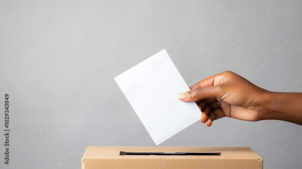 Hand casting a vote into a ballot box, symbolizing democracy and civic engagement. Hand casting a vote into a ballot box, symbolizing democracy and civic engagement.
