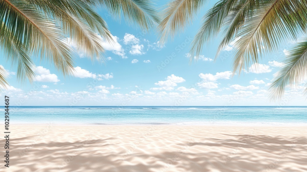 Serene Tropical Beach with Clear Blue Sky and Palm Trees Serene Tropical Beach with Clear Blue Sky and Palm Trees