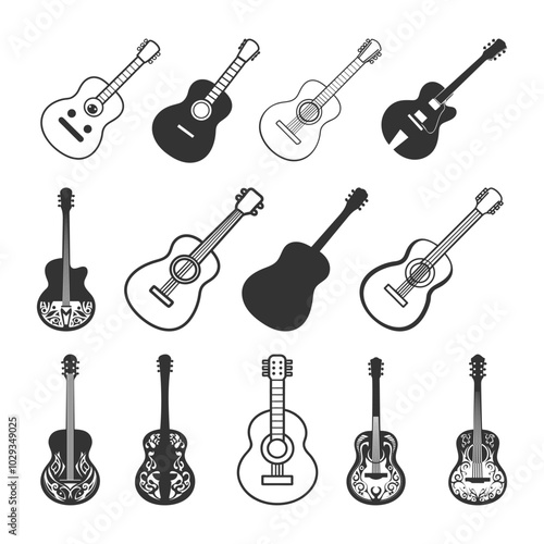 Guitar Silhouette Vector Illustration, Acoustic Guitar SVG, Musical Instrument, Guitar Silhouette
