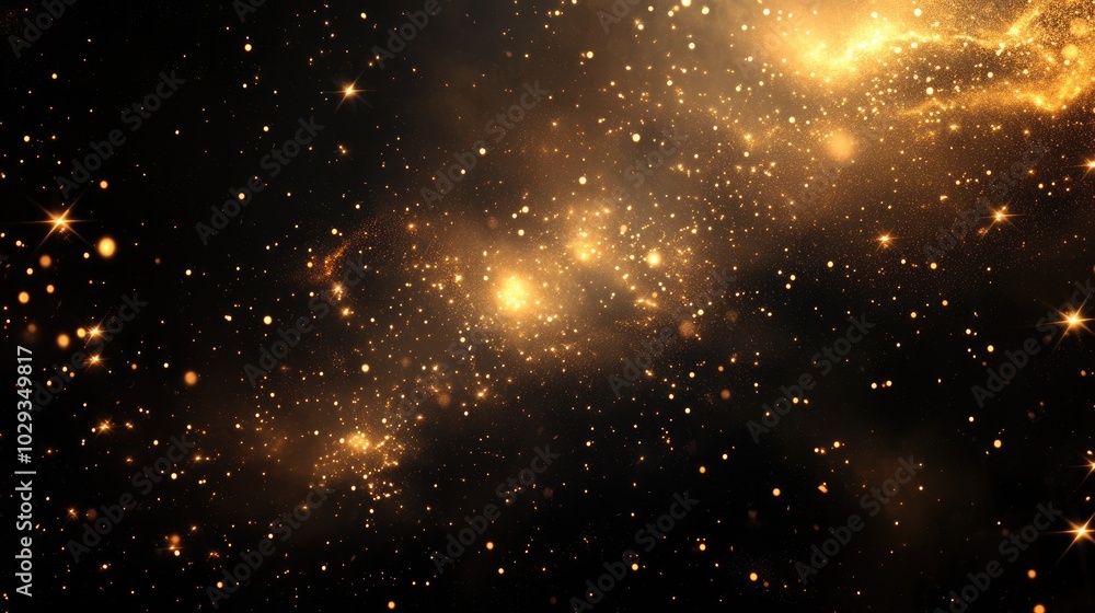 Golden stars twinkling amidst a deep black void, enhancing the mystery and allure of outer space Golden stars twinkling amidst a deep black void, enhancing the mystery and allure of outer space