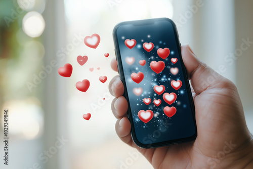 Wallpaper Mural A man is holding a cell phone with a heart symbol on it Torontodigital.ca